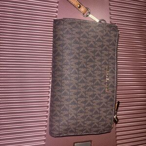 Michael Kors Brown Logo Zip-Around Wristlet Wallet